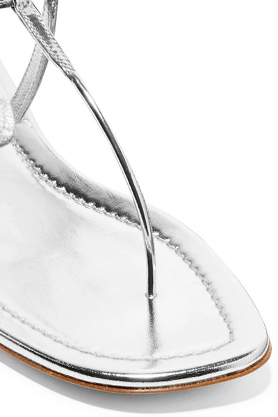 Shop Prada Metallic Leather Sandals In Silver