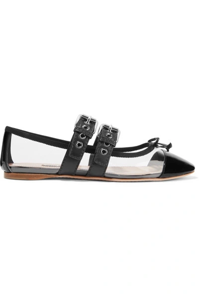 Shop Miu Miu Buckled Pvc And Leather Ballet Flats In Black