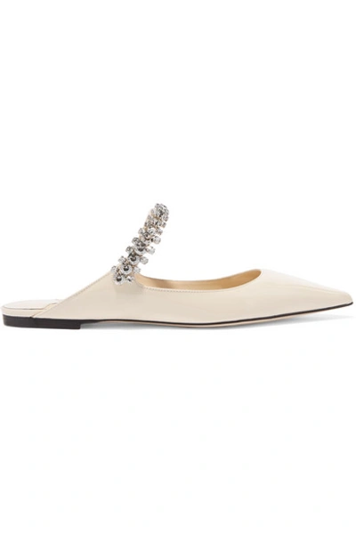 Shop Jimmy Choo Bing Crystal-embellished Patent-leather Slippers In Ivory