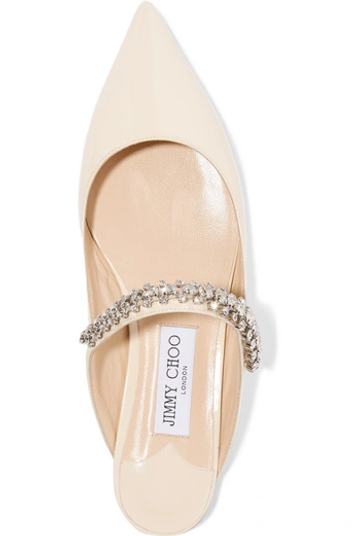 Shop Jimmy Choo Bing Crystal-embellished Patent-leather Slippers In Ivory