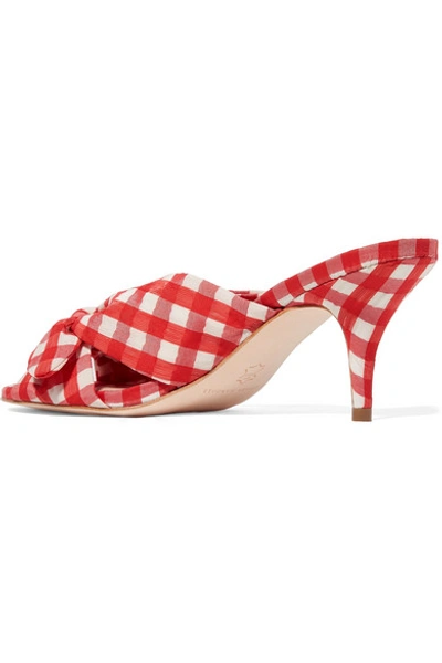 Shop Loeffler Randall Luisa Bow-embellished Gingham Canvas Mules In Red