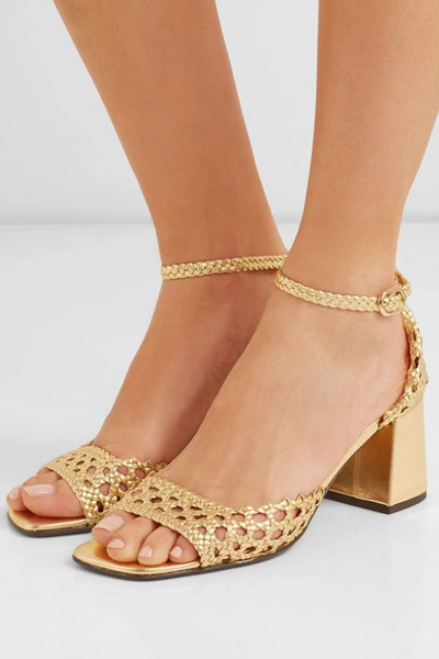 Shop Souliers Martinez Procida Woven Metallic Leather Sandals In Gold