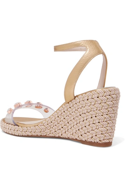 Shop Sophia Webster Dina Embellished Vinyl And Metallic Leather Espadrille Wedge Sandals In Gold