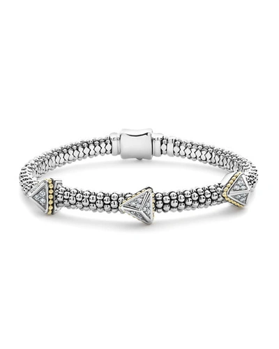 Shop Lagos Ksl Lux Diamond Silver & 18k Gold Triple Pyramid Bracelet In Yellow/gray