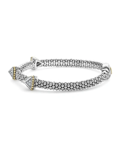 Shop Lagos Ksl Lux Diamond Silver & 18k Gold Triple Pyramid Bracelet In Yellow/gray