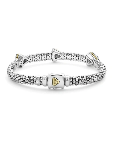 Shop Lagos Ksl Lux Diamond Silver & 18k Gold Triple Pyramid Bracelet In Yellow/gray