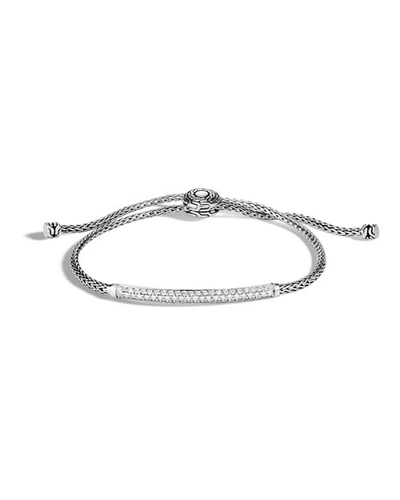 Shop John Hardy Classic Chain Pull-through Bracelet W/ Diamond Bar In Silver