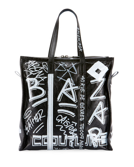 Balenciaga Men's Bazar Medium Graffiti Leather Shopper Tote Bag In ...