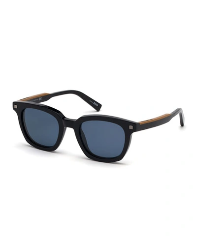 Shop Ermenegildo Zegna Men's Shiny Acetate Sunglasses - Polarized In Black
