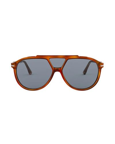 Shop Persol Men's Po3217s Acetate Shield Sunglasses In Blue