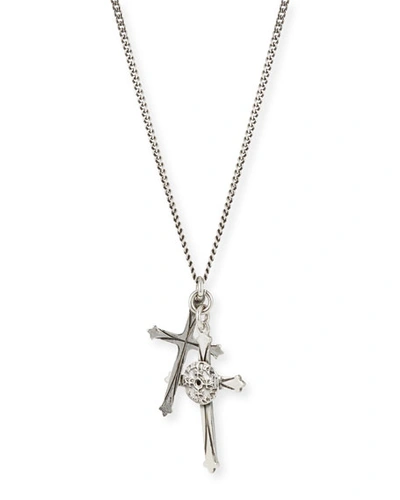Shop Emanuele Bicocchi Men's Double Cross Pendant Necklace In Silver