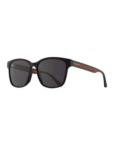 Shop Gucci Men's Square Acetate Sunglasses With Signature Web In Black