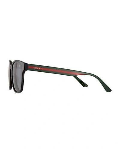 Shop Gucci Men's Square Acetate Sunglasses With Signature Web In Black