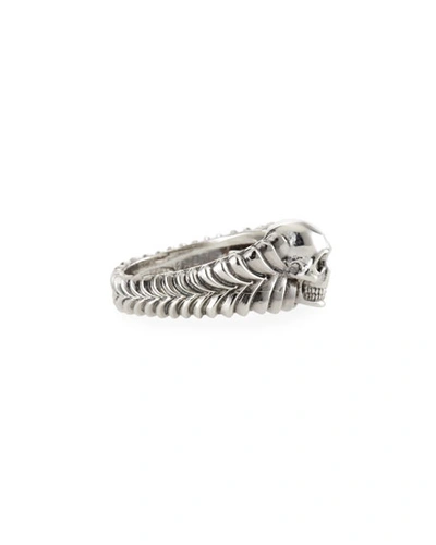 Shop Emanuele Bicocchi Men's Engraved Skull Ring In Silver