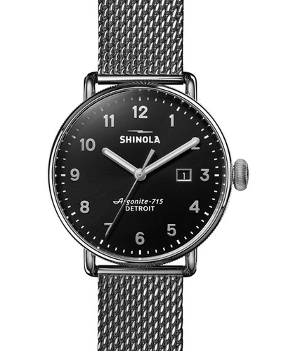 Shop Shinola Men's 43mm Canfield Mesh-bracelet 3hd Watch In Silver