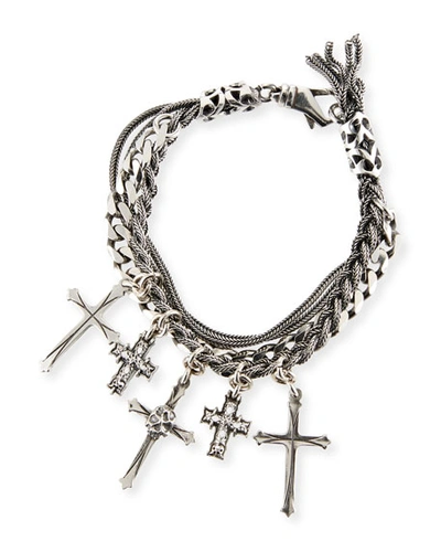 Shop Emanuele Bicocchi Men's Multi-chain Cross Charm Bracelet In Silver