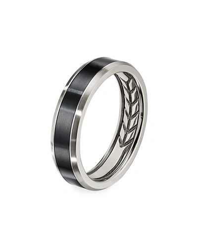 Shop David Yurman Men's 6mm Beveled Band Ring In Gray Black Titanium In Gray/black
