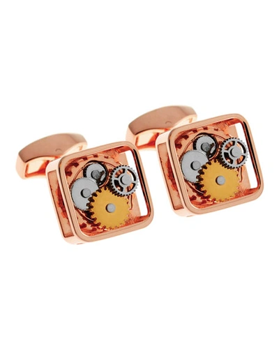 Shop Tateossian Rose-plated Square Rotating Gear Cuff Links In Rose Gold