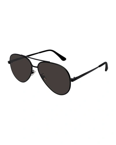 Shop Saint Laurent Men's Classic Metal Aviator Sunglasses In Black