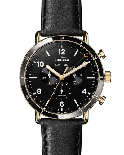 Shop Shinola Men's 45mm Canfield Sport 3-eye Chrono Watch W/ Leather Strap In Black
