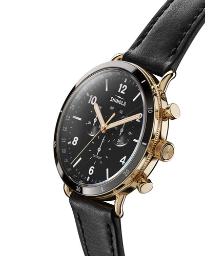 Shop Shinola Men's 45mm Canfield Sport 3-eye Chrono Watch W/ Leather Strap In Black