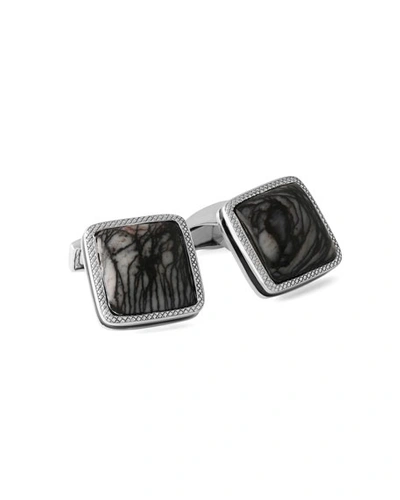 Shop Tateossian Marble Quartzite Silver Cufflinks In Black