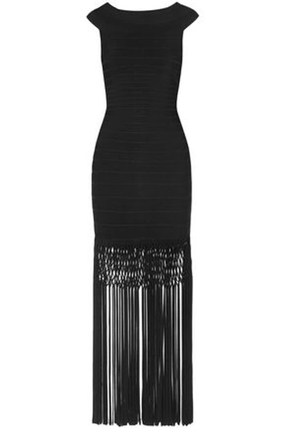 Shop Herve Leger Hervé Léger Woman Fringed Bandage Gown Black