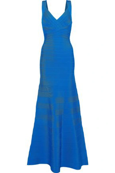 Shop Herve Leger Hervé Léger Woman Fluted Bandage Gown Bright Blue