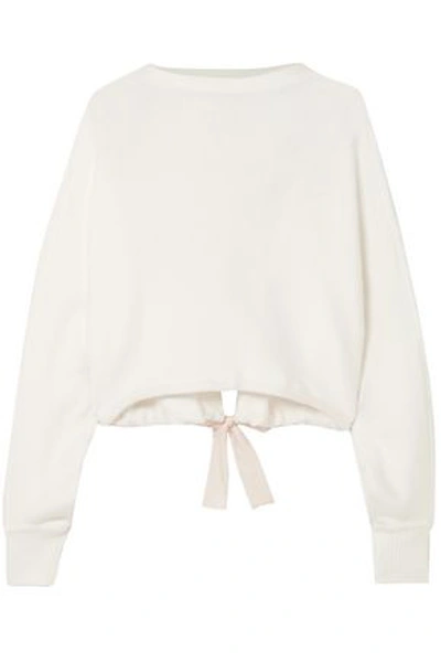 Shop Adeam Tie-detailed Cropped Cotton-blend Sweater In White