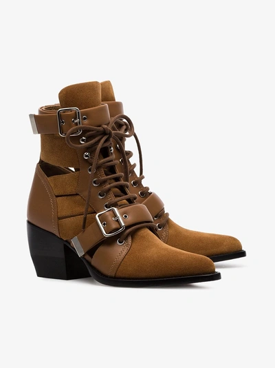 Shop Chloé Brown Rylee 60 Buckled Suede Boots In Natural Brown