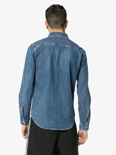 Shop Givenchy Logo Embroidered Denim Shirt In Blue