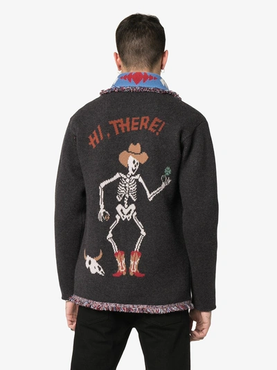 Shop Alanui Skeleton Embroidered Cashmere Cardigan In Grey/multi Colour