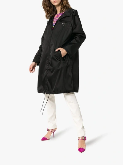 Shop Prada Zip Up Mid-length Hooded Coat In Nero