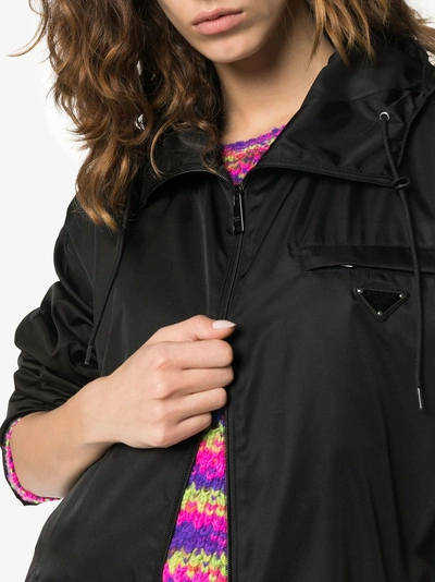 Shop Prada Zip Up Mid-length Hooded Coat In Nero