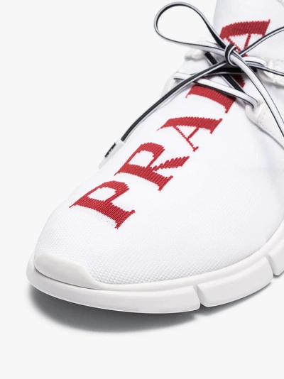 Shop Prada White Xy Logo Knit Fabric Sneakers In F0970 White