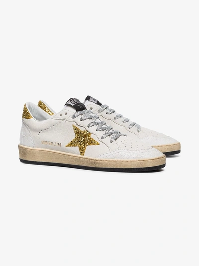 Shop Golden Goose Deluxe Brand White Ball Star Applique Leather Sneakers In 114 - White