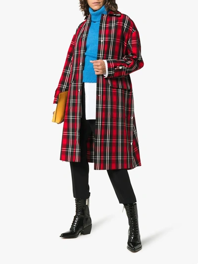 Shop Msgm Tartan Checked Coat In Red