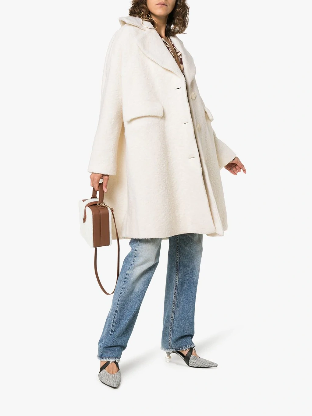 Ganni Fenn Oversized Wool Blend Coat In White ModeSens GB