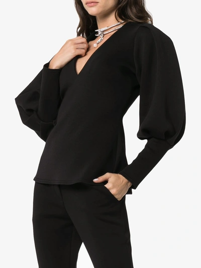 Shop Beaufille V-neck Contrast Sleeve Blouse In Black