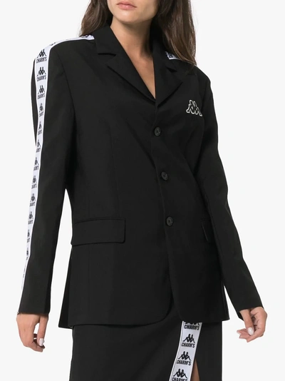 Shop Charm's X Kappa Logo Embroidered Single Breasted Blazer Jacket In Black