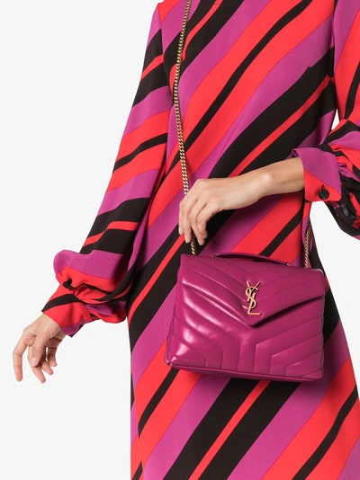 Shop Saint Laurent Pink Loulou Quilted Leather Shoulder Bag In Pink/purple