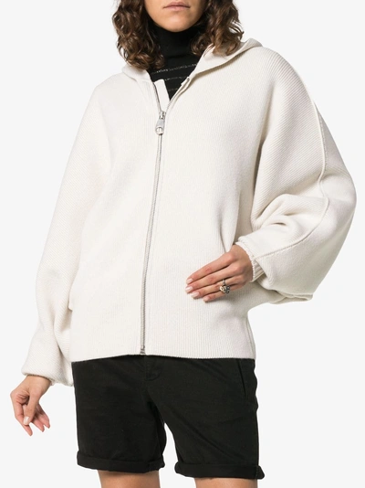 Shop Chloé Knitted Wool Logo Intarsia Hoodie In 114 Pristine White