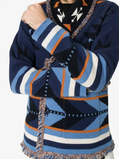 Shop Alanui Intarsien-cardigan Aus Kaschmir In Blue/multicolor