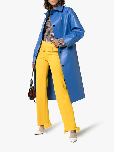 Shop Prada Belted Ruffle Hem Straight Trousers In Giallo