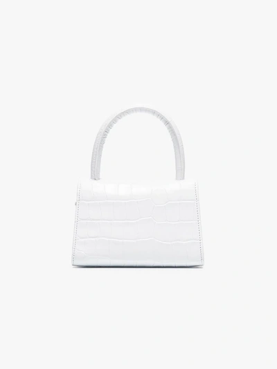 By Far white mini leather mock croc cross body bag