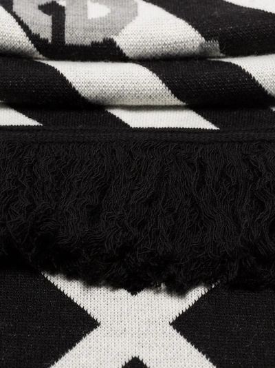 Shop Off-white Black And White Striped Logo Wool Scarf In Black/white