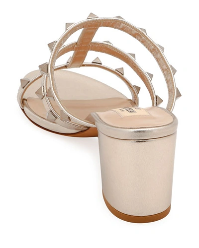 Valentino Rockstud Caged Metallic Leather Slide Sandals In Skin