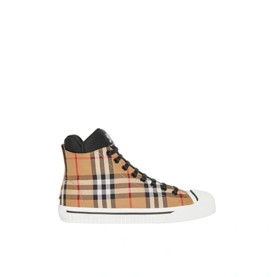 Shop Burberry Vintage Check And Neoprene High-top Sneakers In Antique Yellow