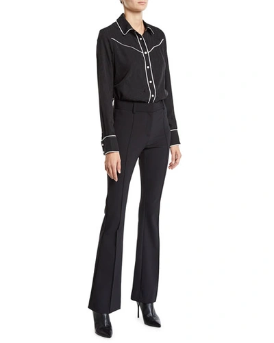 Shop Veronica Beard Hibiscus Pintuck Boot-cut Pants In Black