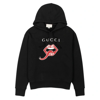 Shop Gucci Black Logo-print Hooded Cotton Sweatshirt